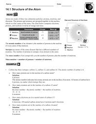 Atomic structure bohr model worksheet.fill in the chart with the needed information.use the periodic table. 14 1 Structure Of The Atom