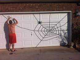 Spider Web For Halloween Garage Door Use Electrical Tape Halloween Garage Halloween Door Decorations Halloween Garage Door