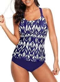 Dokotoo Womens Juniors Ladies Beach Summer Athletic Sporty Bandeau Blouson Retro Printed Push Up Padded Tankin Tankini Swim Tops Swim Tankini Racerback Tankini