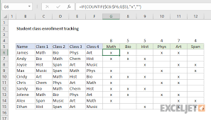 excel formula student class enrollment with table exceljet