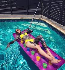 Monami Frost At The Swimming Pool In Los Angeles Monami Frost Hot Inked Girls Swimming Tattoo