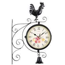 Double Side Cockerel Bell Outdoor Garden Wall Station Bracket Clock Outside Decorations Outside Decorations Bracket Clocks Garden Wall