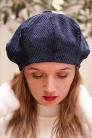 Navy Blue Corduroy Beret Hat For Women Slouchy French Beret Etsy Blue Corduroy Hats For Women Beret Hat
