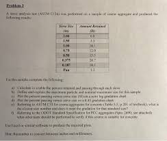 Solved Problem 3 A Sieve Analysis Test Astm C136 Was Pe