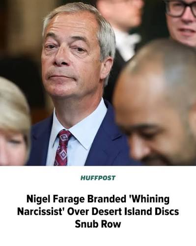 The Reform UK has called for the BBC licence fee to be abolished after he  was turned down to appear on the show.  https://www.huffingtonpost.co.uk/entry/nigel-farage -branded-whining-narcissist-over-desert-island-discs-snub ...