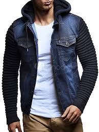 Bringing the comfort of your hoodie and favorite denim jacket together in one piece. Men S Denim Jacket With Knitted Sleeves Hooded Patchwork Jacket Milanoo Com
