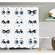 Certain materials and finishes lend themselves to the style of a bath accessory set. Eye Shower Curtain Silly Comic Faces With Various Expressions Humorous Design For Kids And Childr Black White Shower Curtain White Shower White Shower Curtain
