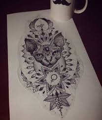 Check spelling or type a new query. Great Dotwork Sphynx Cat With Third Gem Eye On Patterned Background Tattoo Design Tattooimages Biz