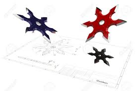 Perfect point 6 point throwing star set. 3d Illustration Of Ninja Shuriken Star Above Technical Engineering Drawing Stock Photo Picture And Royalty Free Image Image 139346993