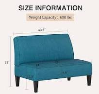 Acolchado Lino sin brazo settee Loveseat sofá Home informal sala dormidor,  Tela, Azul