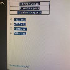 There are 473.176473 milliliters in 1 pint. Help One Quart Equals 946 35 Milliliters How Many Milliliters Are In 3 Pints Round The Answer To Brainly Com