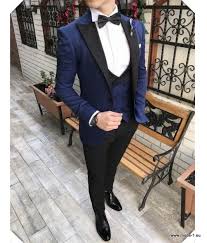 Herren Anzug 3 Teilig In Marine Schwarz Hose Sakko Weste Mit Satin Revers Kragen Herren Anzuug Gunstig Herrenkleidung Mann Anzug Hochzeit Schwarze Hose