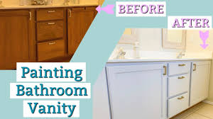 Fill in any imperfections with wood putty, then sand and wipe down the surface. How To Paint A Bathroom Vanity Master Bathroom Vanity Makeover Grey Vanity Youtube