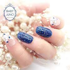 春から夏に向けて欲しくなるネイビーカラーのネイルデザイン baby junoはつけ爪なので いろいろ気分によって 付け替えや組み合わせが楽しめます 写真は2018年4月発売開始のニューデザイン bj2018 7 フレンチジャスミンと3p2 ギャラクシーを組み合わせてます