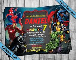Is your spidey sense tingling? Instantly Download Edit And Print This Avengers Invitation Our Diy Editable Pdf Templ Avengers Birthday Birthday Card Template Superhero Birthday Invitations