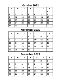 october november and december 2022 calendar