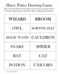 Harry Potter Drawing Game Easy Level Play Pictionary With This Easy Set Of Words From The Harry Potter Party Games Harry Potter Drawings Harry Potter Kids