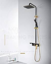Kao0yan European All Copper Black Gold Button Four Speed Shower White Gold Paint Shelf Shower Set Multi Function Faucet Sho Shower Faucet Shower Set Gold Paint