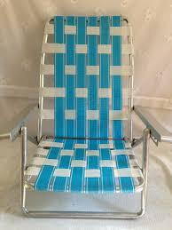 Vintage Aluminum Webbed Reclining Low Beach Chair High Back Folding Sky Blue Unbranded Low Beach Chairs Beach Chairs Chair