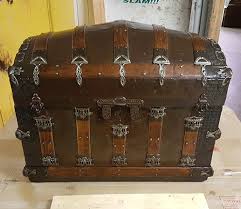 Repeat with the back fabric and the other fabric side pieces. Antique Camel Back Trunk Remarkable Refinishing