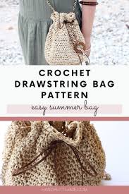 Make a really easy summer bag with this beginner friendly pattern. Crochet Drawstring Bag Pattern Handy Little Me