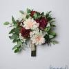 Red and rosé fall bouquet for a pink and champagne bride with a lace wedding dress. 3