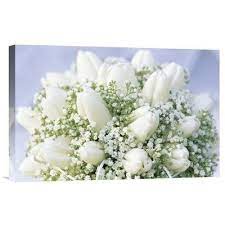East Urban Home Bouquet Of White Tulips And Baby S Breath Photographic Print Tulip Wedding White Tulip Bouquet Wedding Flowers Tulips