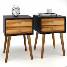 Satterfield Wooden Mid Century 2 Drawer Nightstand Wooden Nightstand Living Room Storage Cabinet Nightstand Set Of 2