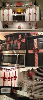 Decorate The Kitchen Cupboards With Ribbon And Bows Bows Cupboards Decorate Christmas Kitchen Decor Diy Christmas Window Decorating With Christmas Lights
