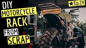 With smoother lines and easy attachment, a tail bag can be strapped to the pillion or carrying rack when needed and removed when not, returning your bike to its original sleek contours. Motorcycle Diy Luggage Rack From Scrap Scrambler Build Youtube