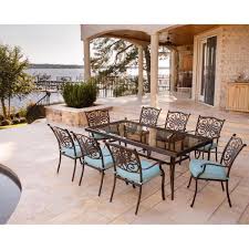 Table leaves provide flexibility for formal dinners, holiday dining and other times when you need additional seating. Cambridge Seasons 9 Piece Aluminum Outdoor Dining Set With Blue Cushions With Extra Long Glass Top Dining Table Seasdn9pcg Blu The Home Depot