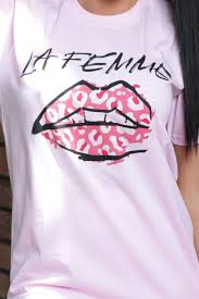 Pink La Femme Slogan Print Lip T Shirt Rayna Shopperboard