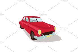 Red Vintage Car Flat Vector Object Web Graphic Design Vintage Vintage Cars