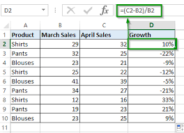 =f2/b2 f2 is the cell that contains variance of the first year and the second year, b2 is the amount of first year. Percentages In Excel How To Use The Percentage Formula In Excel Ionos