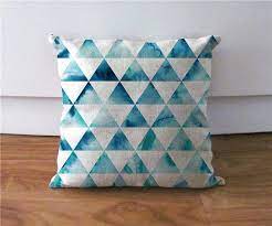Blue Triangles Pillow Cover Linen Cushion Case Decorative Throw Pillow Geometric Cushion Cover Accent Pillow Cover 18x18 Pillow Case Cuscini Triangoli Etsy