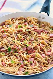 Reduce heat to low and cook, stirring occasionally, until broccoli is tender, about 5 minutes. Spaghetti Alla Carbonara With Ham Crunchy Creamy Sweet