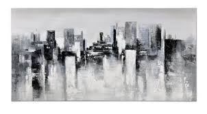 Black And White Cityscape Painting Black Grey White City Shadows Oil Painting Print On Stretched Canvas Over Fir Wood Frame Size 55 1 X 27 6 Www L Stretch Canvas Painting Prints White City