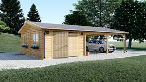 Weitere ideen zu garten, gartengestaltung, gartenhaus. Doppelgarage Aus Holz 44 Mm 6x6 M Mit Carport 3x6 M 54 M Premium Gartenhaus