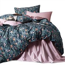 Wake In Cloud Birds Sateen Duvet Cover Set 400 Tc Cotton Bedding Watercolor Botanical Floral Tree Le Duvet Cover Sets Floral Duvet Cover Leaf Print Pattern