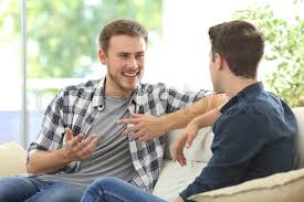 Whether you're shooting the breeze or getting into serious subjects, talking helps you connect with your friends, learn more about each other, and build trust. Two Friends Talking Sitting In A Couch Stock Image Colourbox