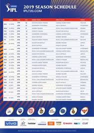 Ipl 2019 Schedule Ipl Schedule Cricket Schedule