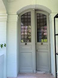 Heritage grey victorian front door and solid door frame with side lights. How To Paint Your Front Door
