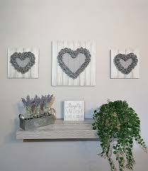 Wooden Hanging Rustic Shabby Chic Foam Rose Heart Plaque Grey Set of 3