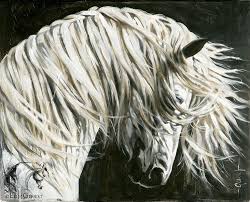Black And White Horse Painting Encanto Beautiful Horse Painting Art Gorgeous Full Wild Flowing White Mane Black Background Makes White Horse Horse Art Print Horse Drawings Horse Painting