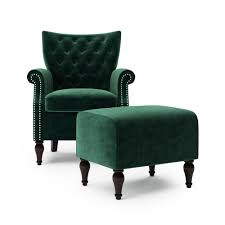 Emerald green wingback chair, description: Handy Living Margaux Button In Emerald Green Velvet Tufted Rolled Arm Chair And Ottoman Set A153126 The Home Depot