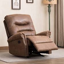 Canmov Breathable Bonded Leather Rocker Recliner Chair Classic And Retro Design 1 Seat Sofa Manual Recliner Chair Rocker Recliner Chair Manual Recliner Chair