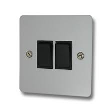 In stock at store today. Flat Polished Chrome Light Switch 2 Gang Black Switches