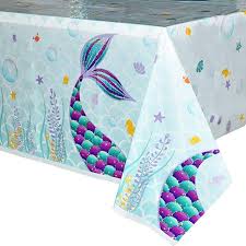 Amazon Com Wernnsai Mermaid Table Cover 71 43 Printed Plastic Tablecloth In 2020 Mermaid Baby Shower Theme Under The Sea Party Mermaid Baby Shower Invitations