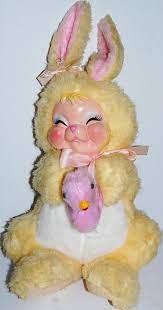 Rare Vintage Yellow Rushton Rubber Face Plush Stuffed Girl Bunny Rabbit W Duck Vintage Bunny Vintage Plush Rushton Toys