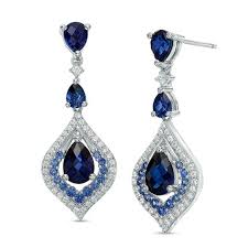 Pear Shaped Lab Created Blue And White Sapphire Frame Drop Earrings In Sterling Silver Zales In 2020 Brown Pearl Necklace Drop Earrings Silver Plated Jewelry